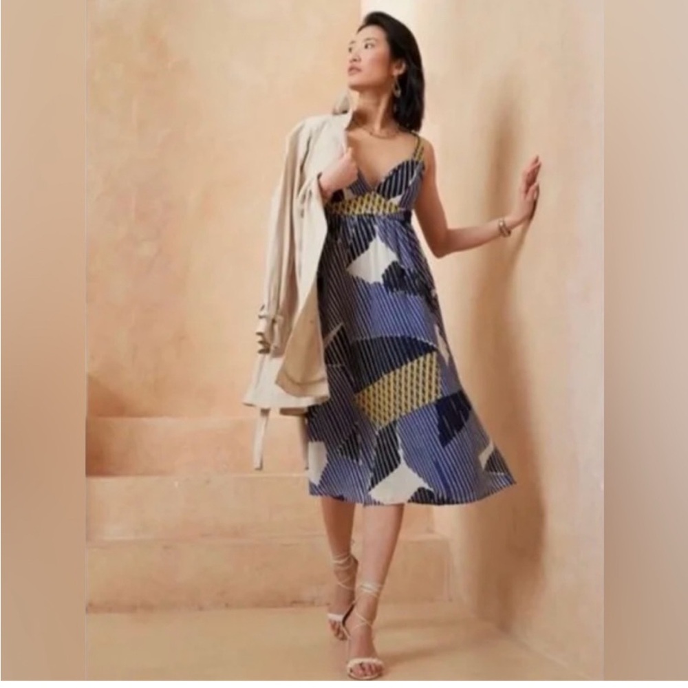 Banana Republic Midi Dress Empire Waist Geometric Fully Lined New